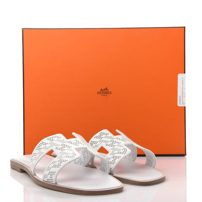 Hermes Calfskin Perforated Oran Sandals 37 White 10 of 10