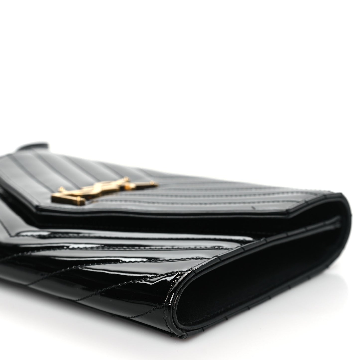 Patent Matelasse Chevron Monogram Envelope Clutch Black