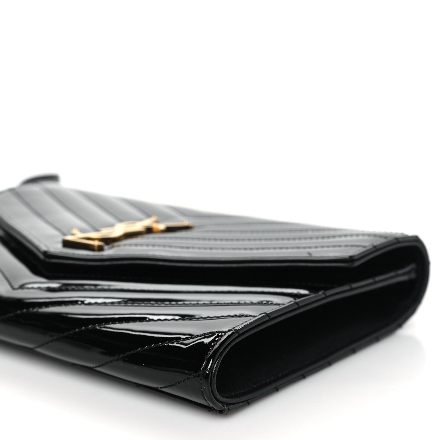 Saint Laurent Patent Matelasse Chevron Monogram Envelope Clutch Black 10 of 11
