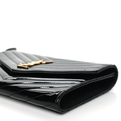 Saint Laurent Patent Matelasse Chevron Monogram Envelope Clutch Black 10 of 11