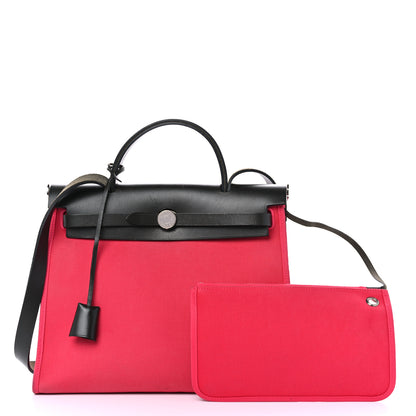 Hermes Vache Hunter Toile Herbag Zip 31 PM Rose Extreme Black 3 of 14