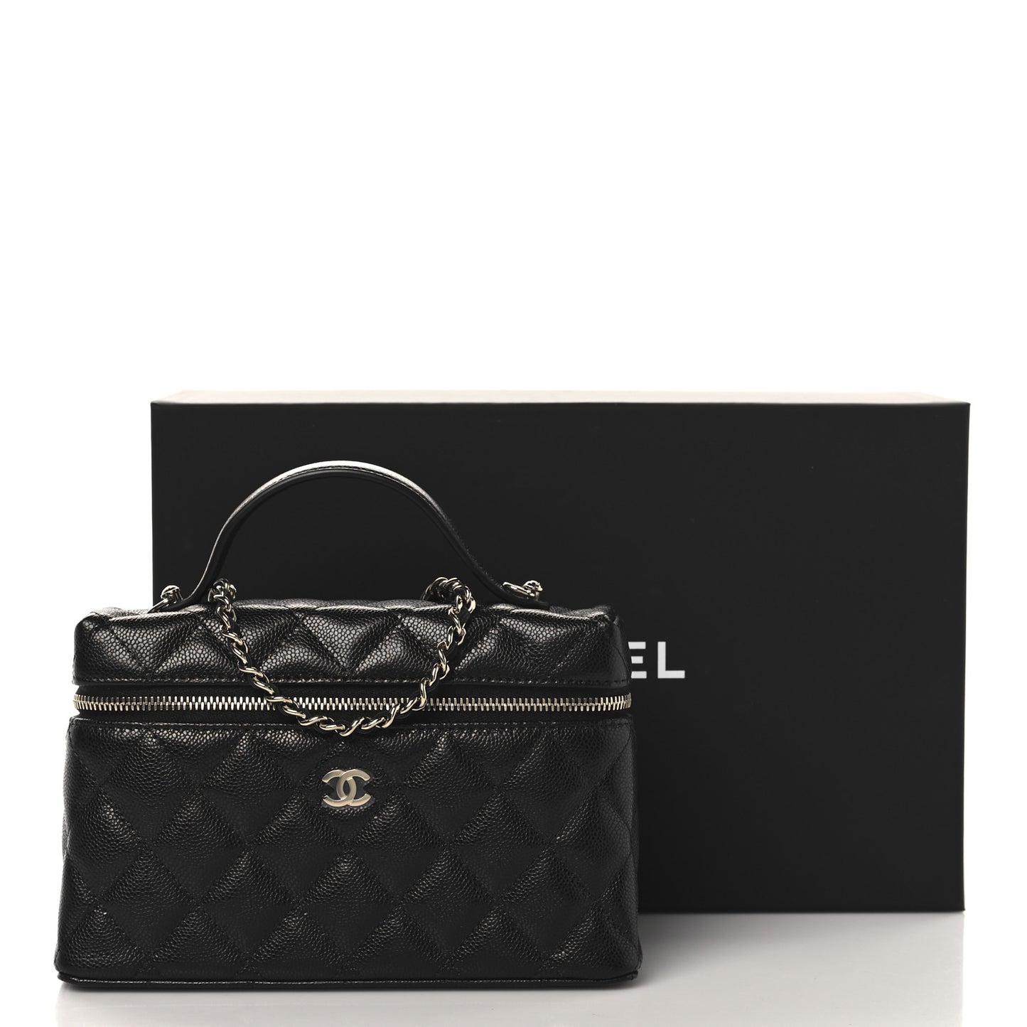 Caviar Quilted Top Handle Slim Vanity With Chain Black