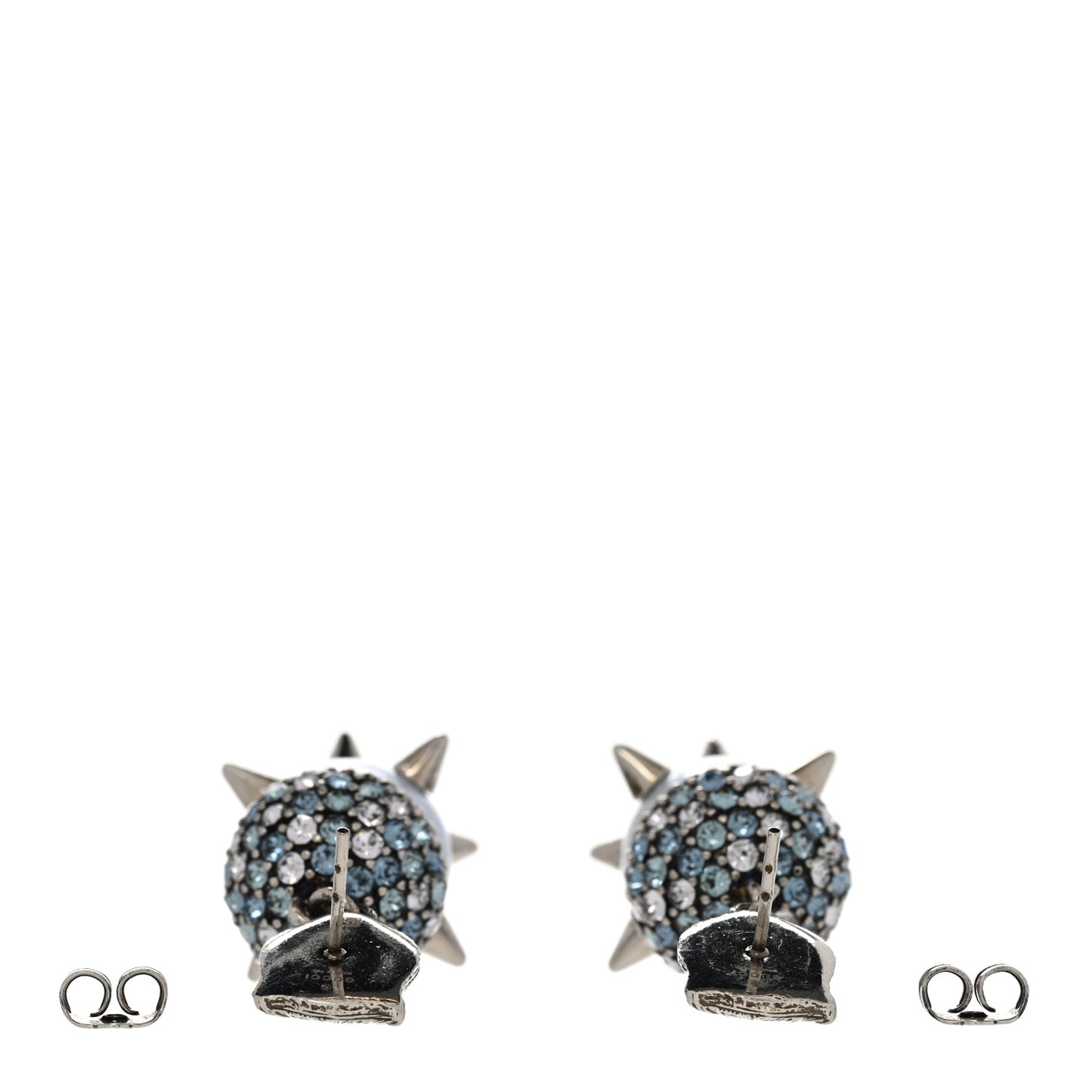 Metal Crystal Pearl Spike Feline Earrings Silver