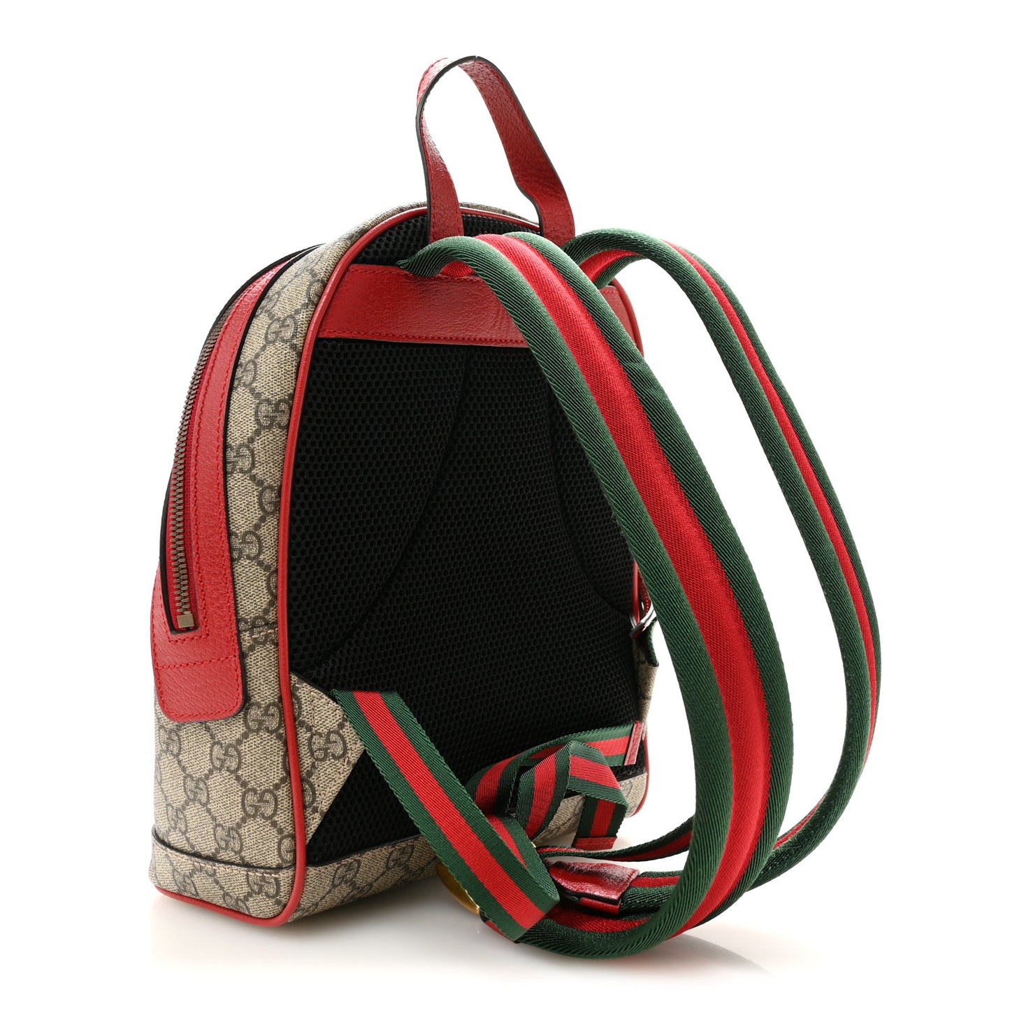 GG Supreme Monogram Web Bosco Patch Dome Backpack Beige Malva Hibiscus Red