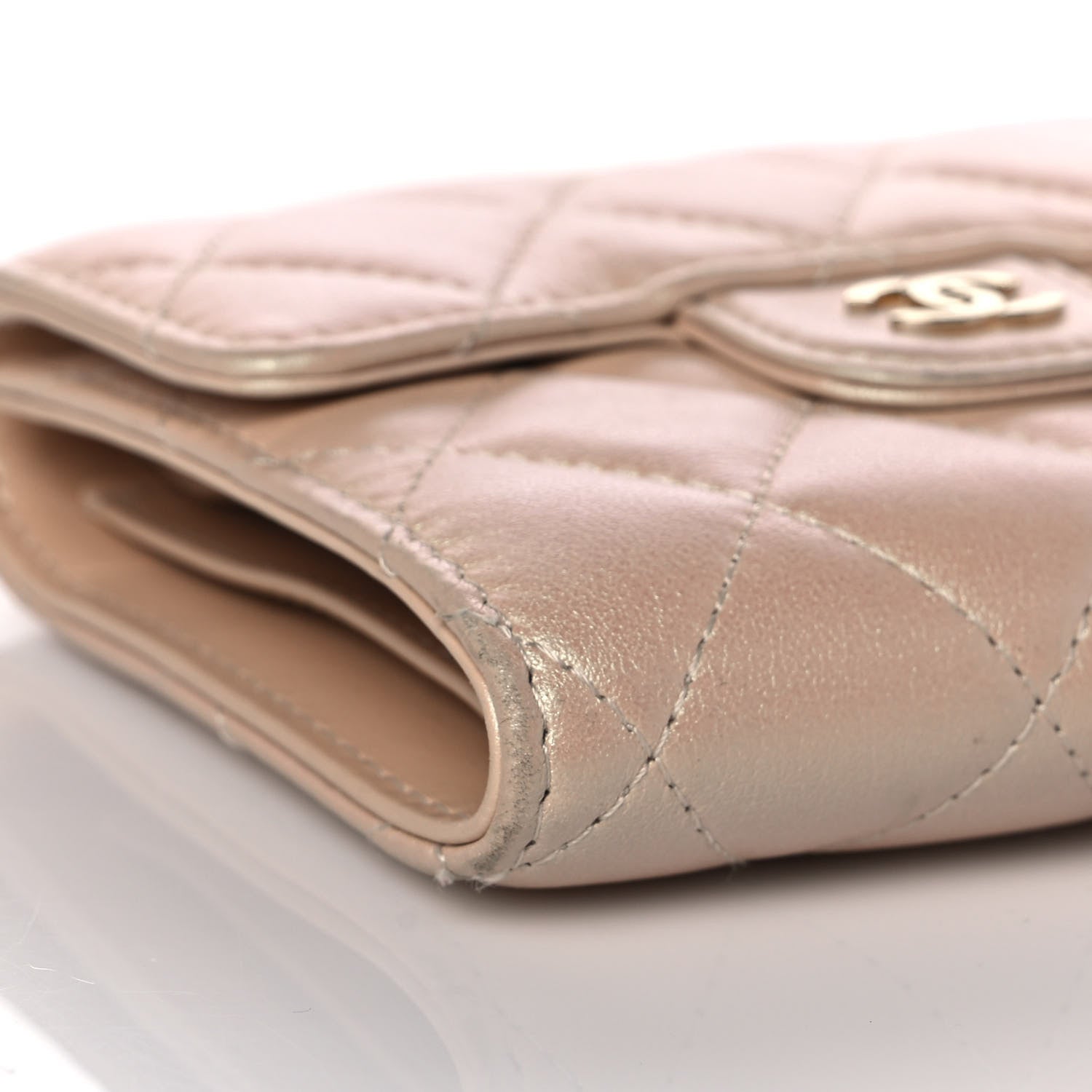 Chanel Iridescent Calfskin Quilted Compact Flap Wallet Beige 8 of 11
