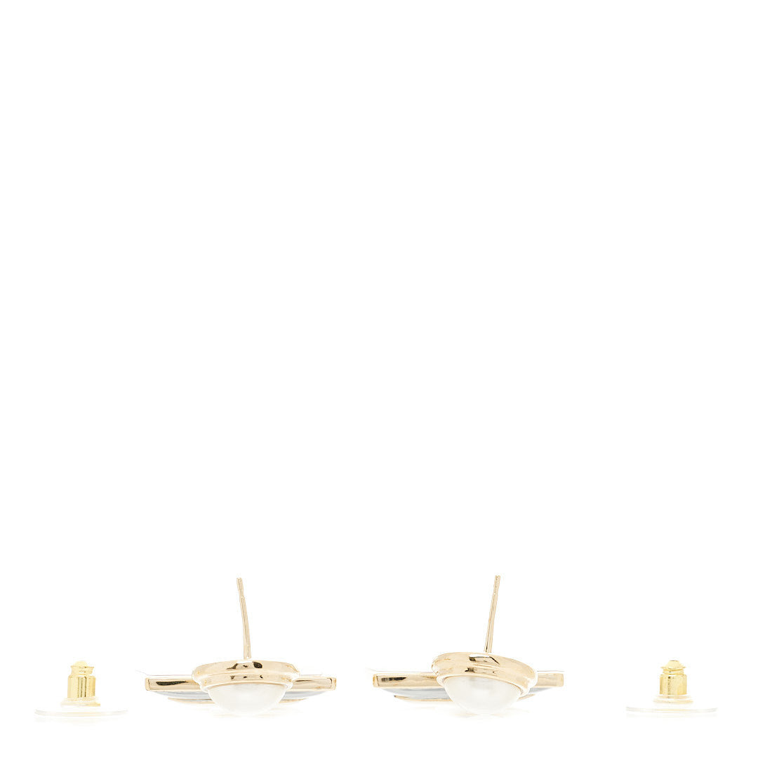 Chanel Metal Enamel Pearl Square CC Drop Earrings Gold Black White 3 of 5