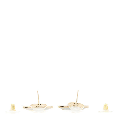 Chanel Metal Enamel Pearl Square CC Drop Earrings Gold Black White 3 of 5