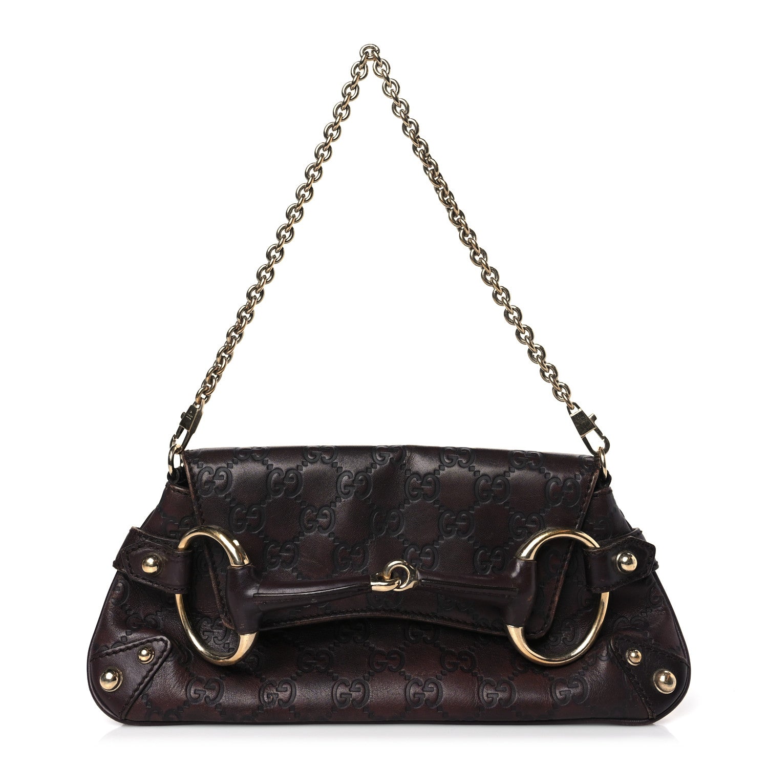 Gucci Guccissima Small Horsebit Chain Clutch Chocolate 1 of 14