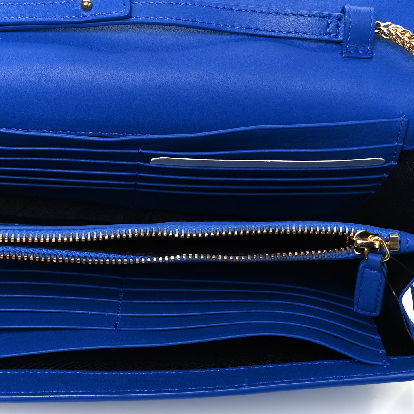 Calfskin Classic Y Ligne Chain Wallet Bleu Majorelle