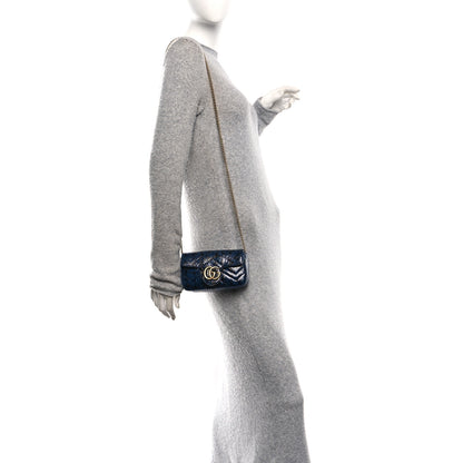 Gucci Snakeskin Matelasse Super Mini GG Marmont Shoulder Bag Blue 2 of 10