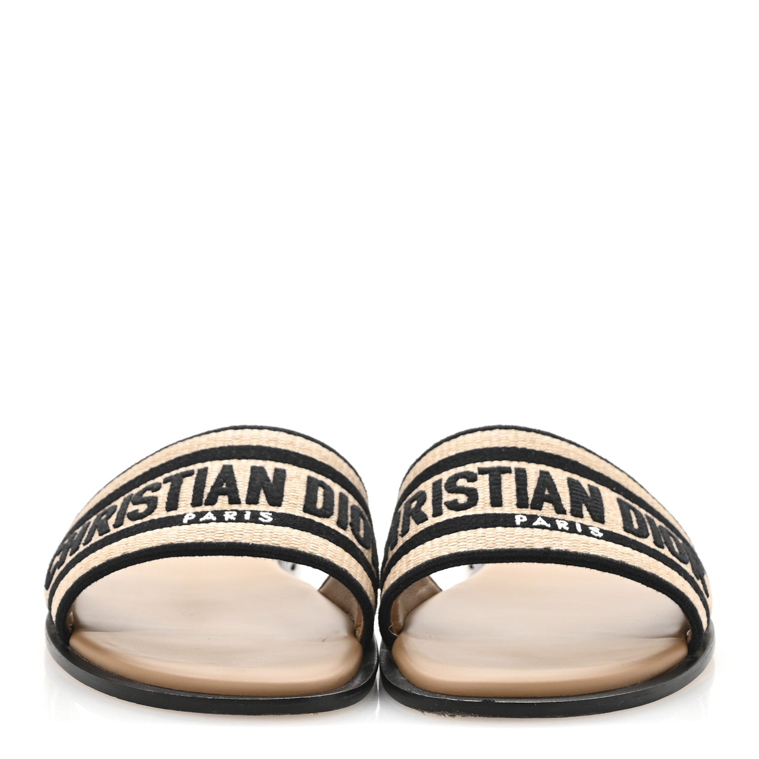 Christian Dior Straw Embroidered Dway Flat Slide Sandals 41 Natural Black 3 of 9