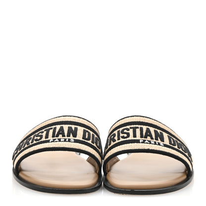 Christian Dior Straw Embroidered Dway Flat Slide Sandals 41 Natural Black 3 of 9