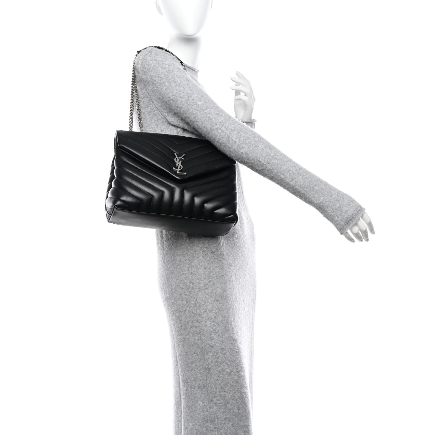 Calfskin Y Quilted Monogram Medium Loulou Chain Satchel Black