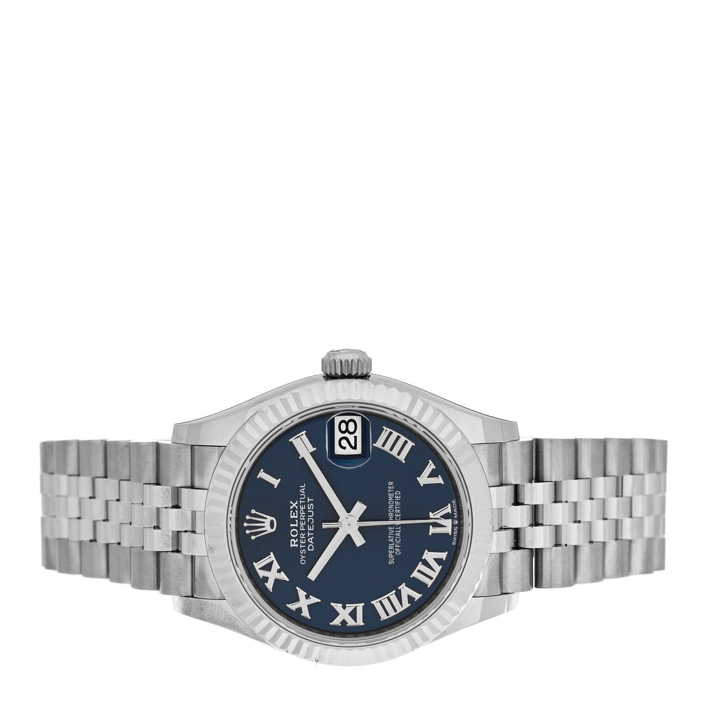 Stainless Steel 18K White Gold 31mm Oyster Perpetual Datejust Watch Bright Blue Roman 278274