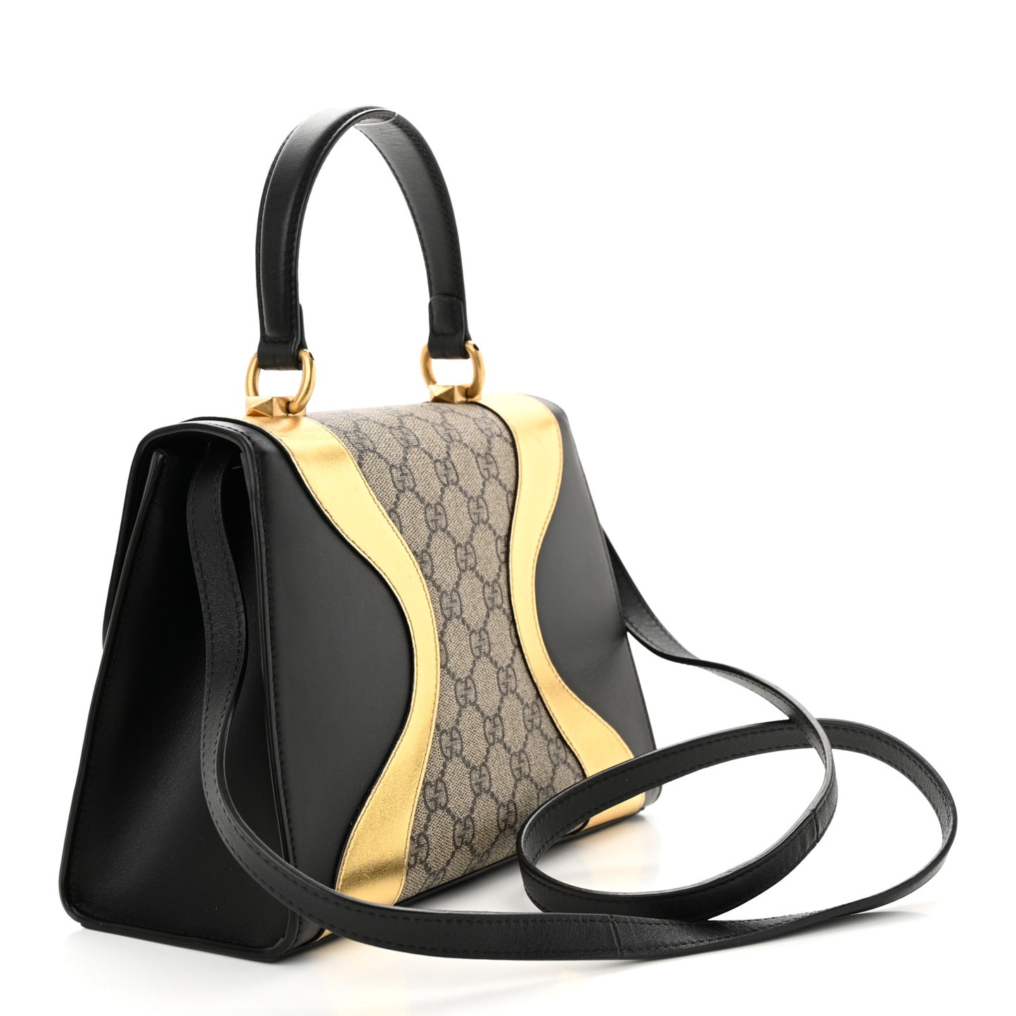 GG Supreme Monogram Small Osiride Top Handle Bag Black Gold
