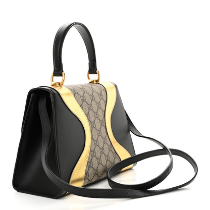 Gucci GG Supreme Monogram Small Osiride Top Handle Bag Black Gold 3 of 12