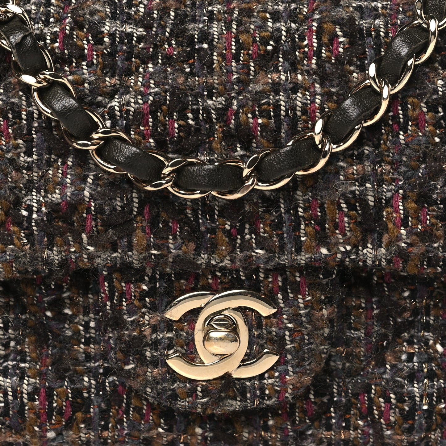 Tweed Quilted Mini Rectangular Flap Brown