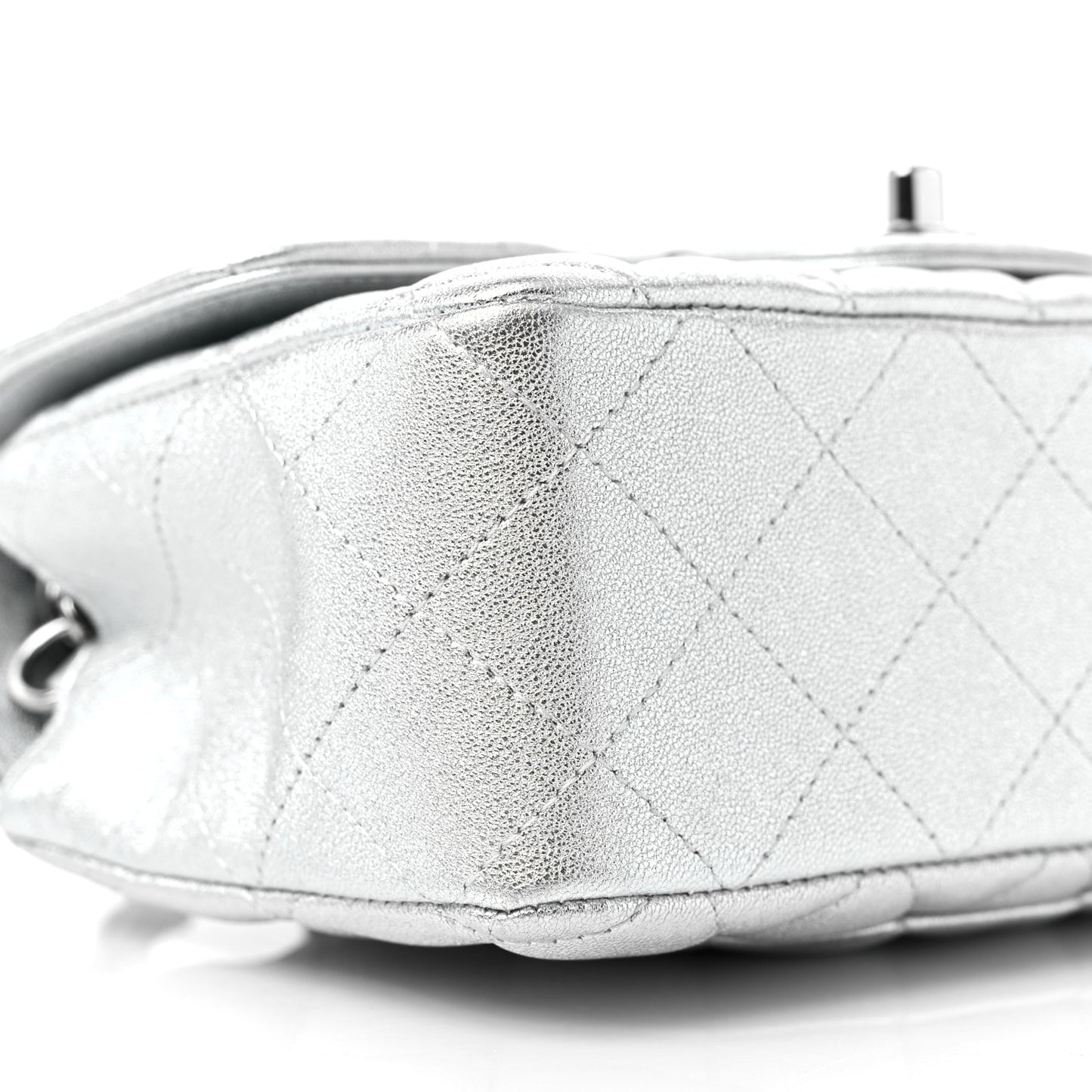 Metallic Lambskin Quilted Mini Rectangular Flap Silver