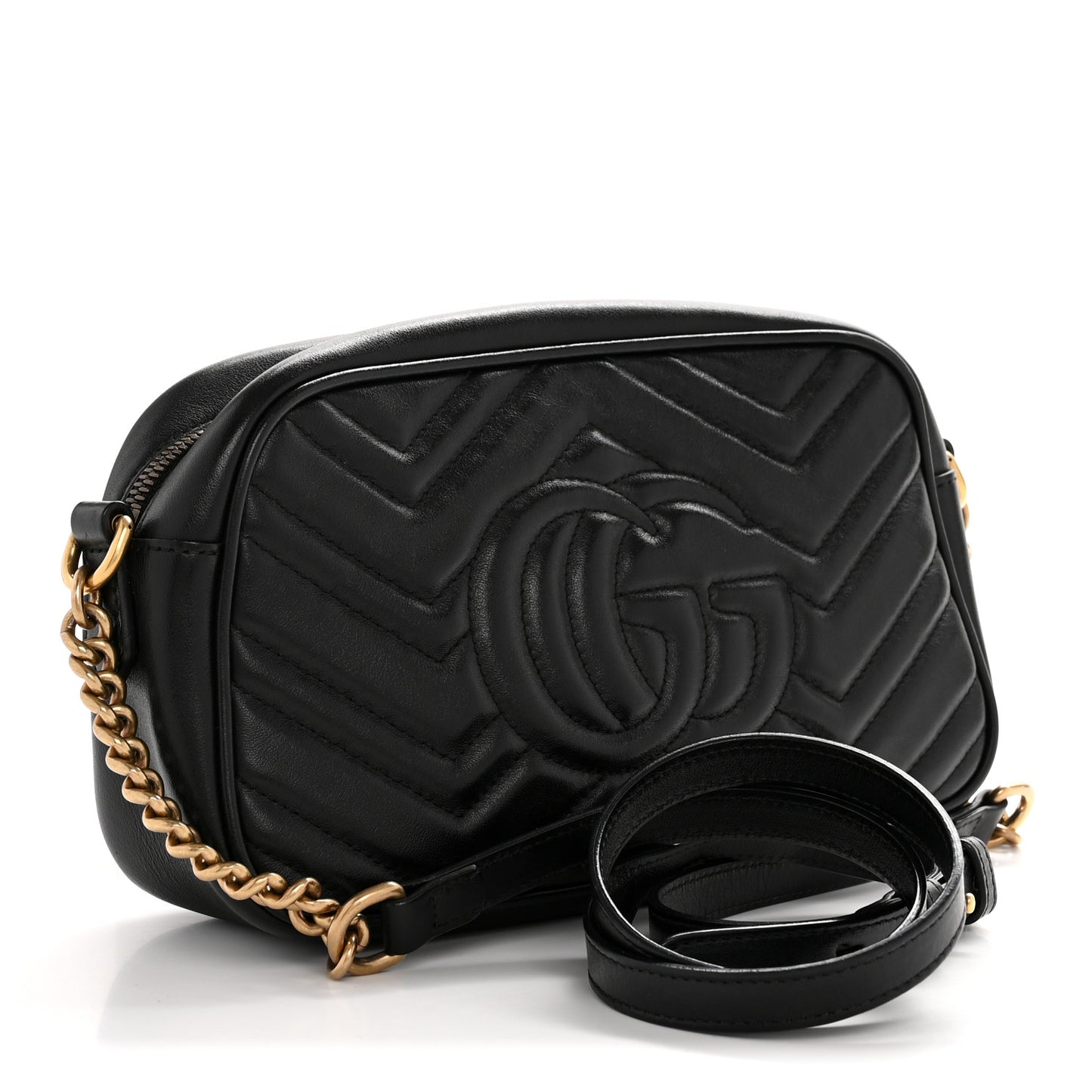 Calfskin Matelasse Small GG Marmont Chain Shoulder Bag Black