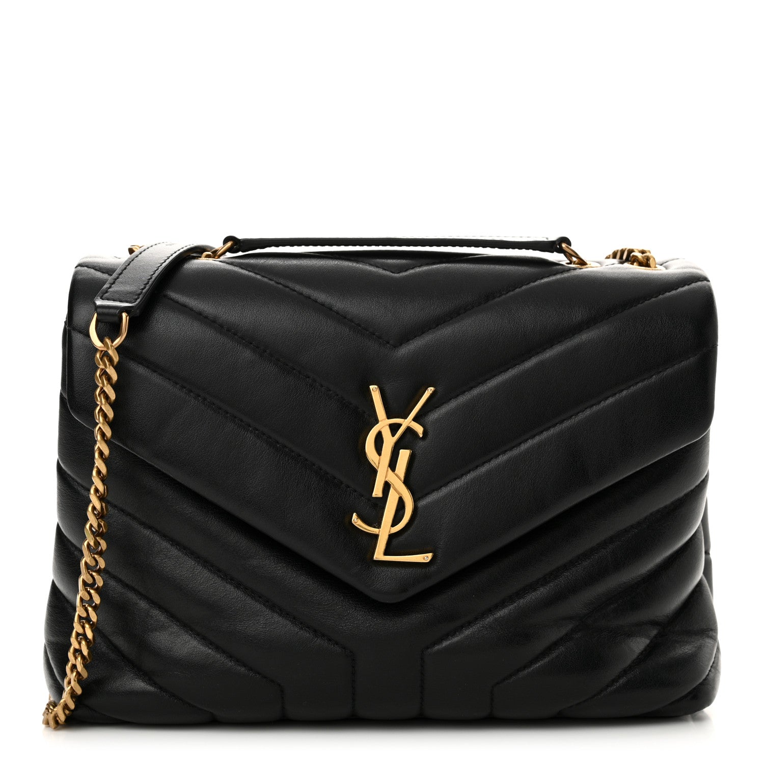 Saint Laurent Calfskin Y Quilted Monogram Small Loulou Chain Satchel Black 1 of 10