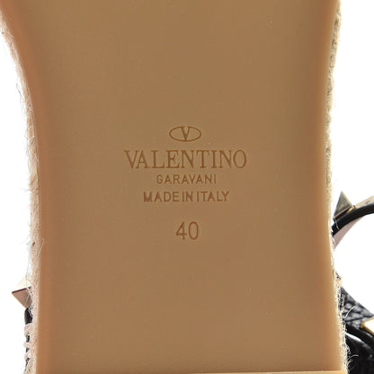 Valentino Garavani Grained Calfskin Rockstud Ankle Strap Espadrille Flat Sandals 40 Black 7 of 10