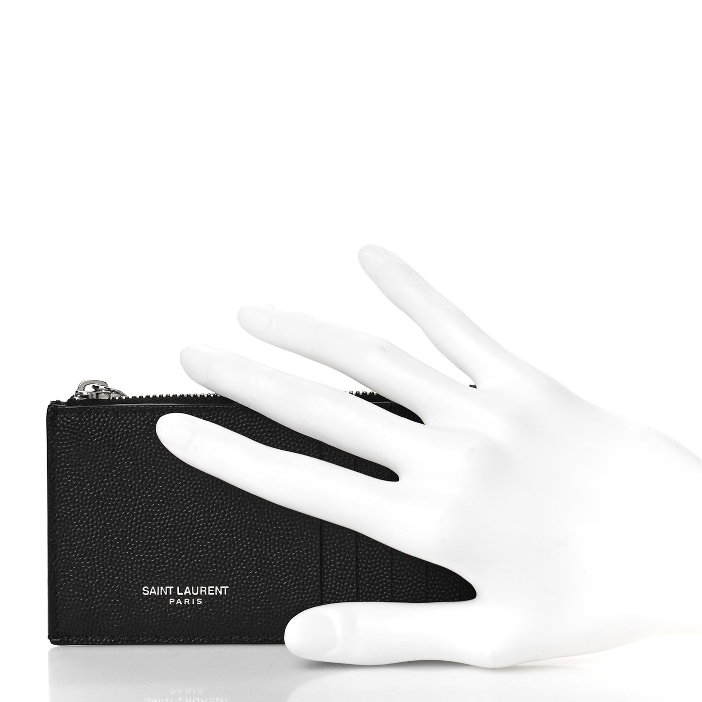 Grained Calfskin 5 Fragments Zip Pouch Card Holder Black