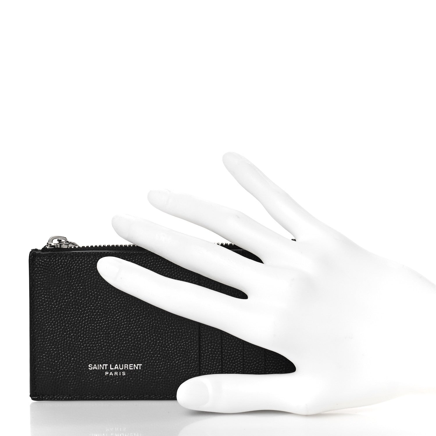 Saint Laurent Grained Calfskin 5 Fragments Zip Pouch Card Holder Black 2 of 9