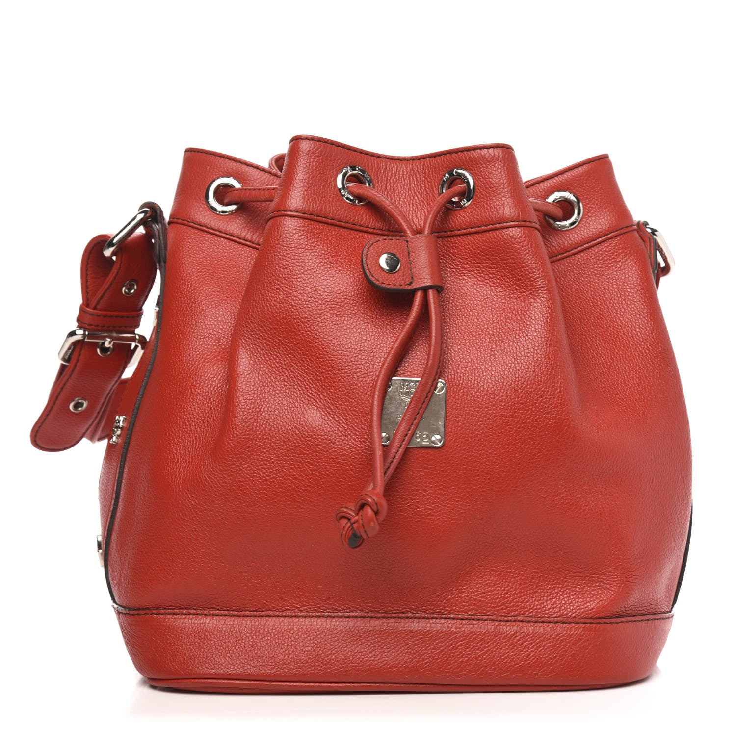MCM Grained Calfskin Studded Drawstring Bucket Bag Red 1 of 8