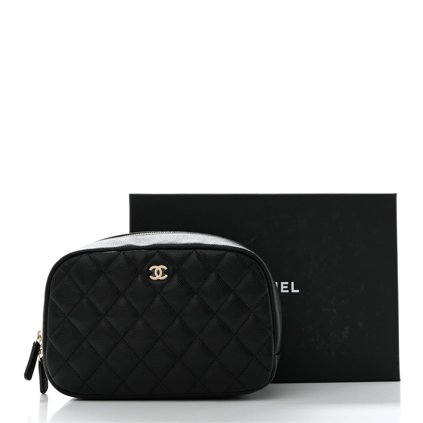 Caviar Quilted Medium Curvy Pouch Cosmetic Case Black