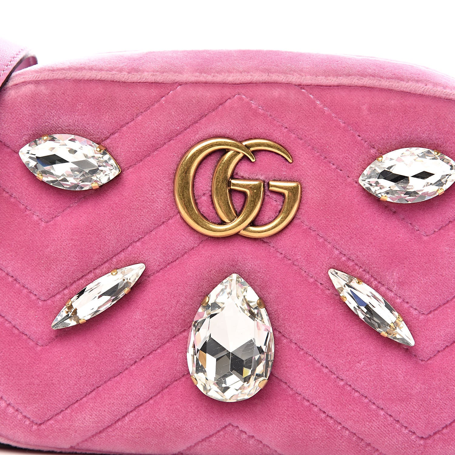 Gucci Velvet Matelasse Marquise Crystals Mini GG Marmont Chain Shoulder Bag Malva 12 of 12
