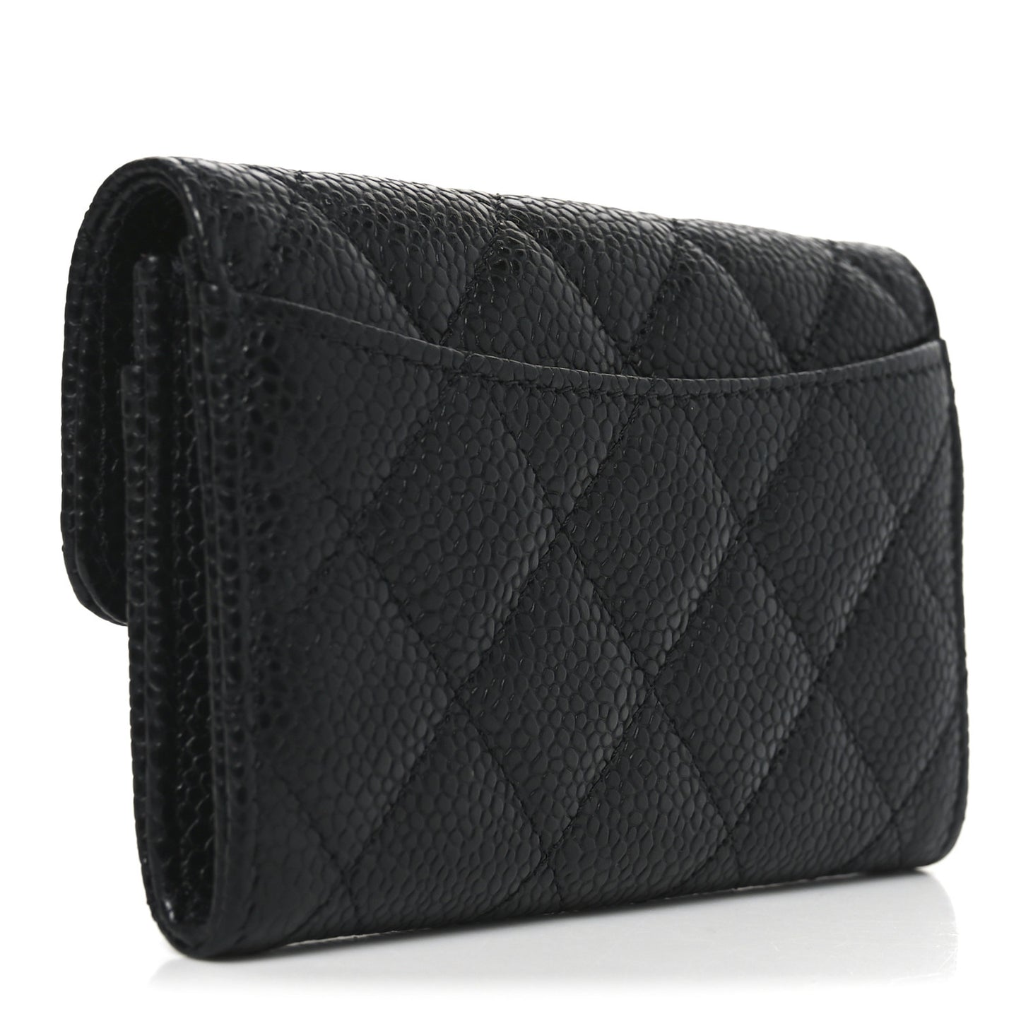 Caviar Quilted Flap Card Holder Wallet Black