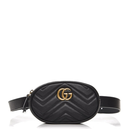 Gucci Calfskin Matelasse GG Marmont Belt Bag 85 34 Black 1 of 7