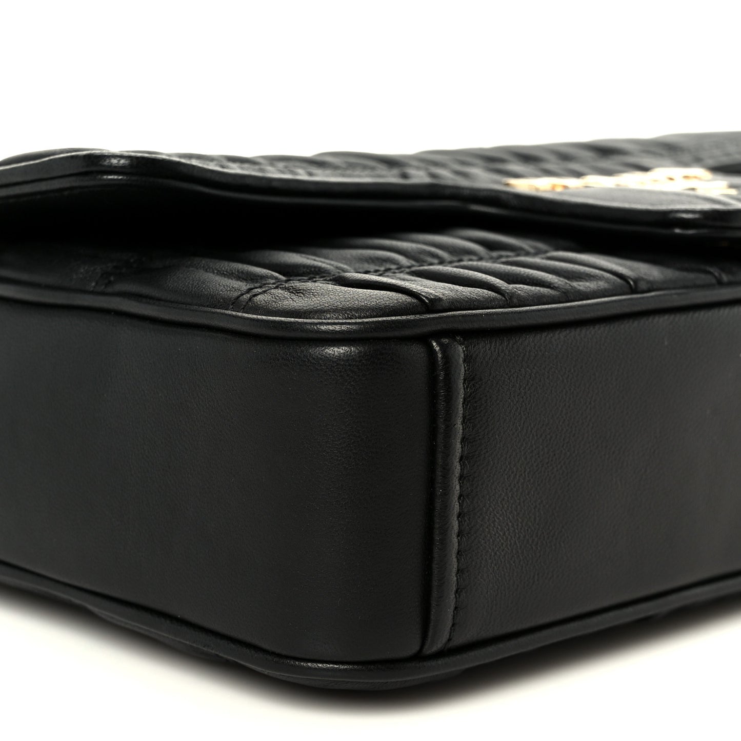 Nappa Gaufre Medium Chain Flap Shoulder Bag Black