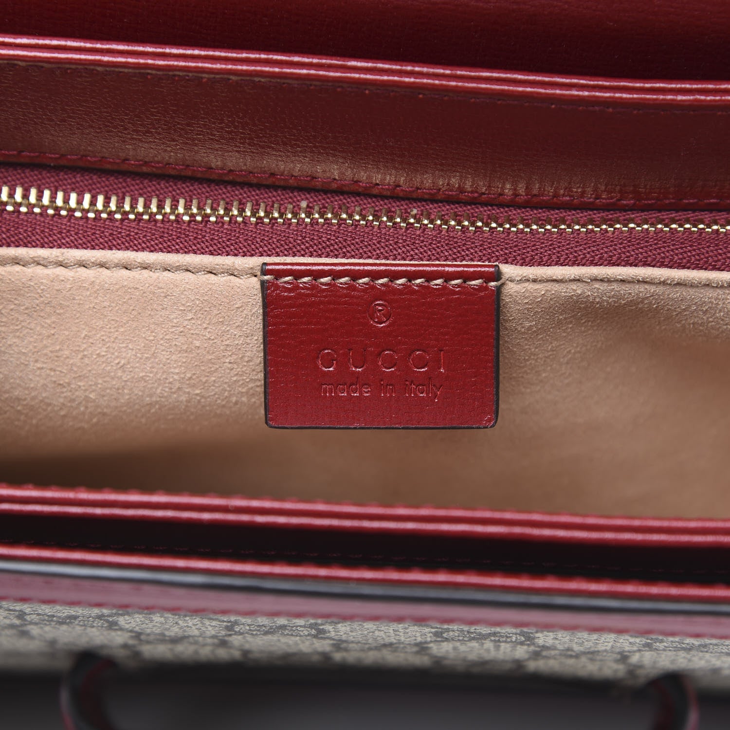 Gucci GG Supreme Monogram Azalea Calfskin Horsebit 1955 Shoulder Bag Beige Ebony New Cherry Red 6 of 9