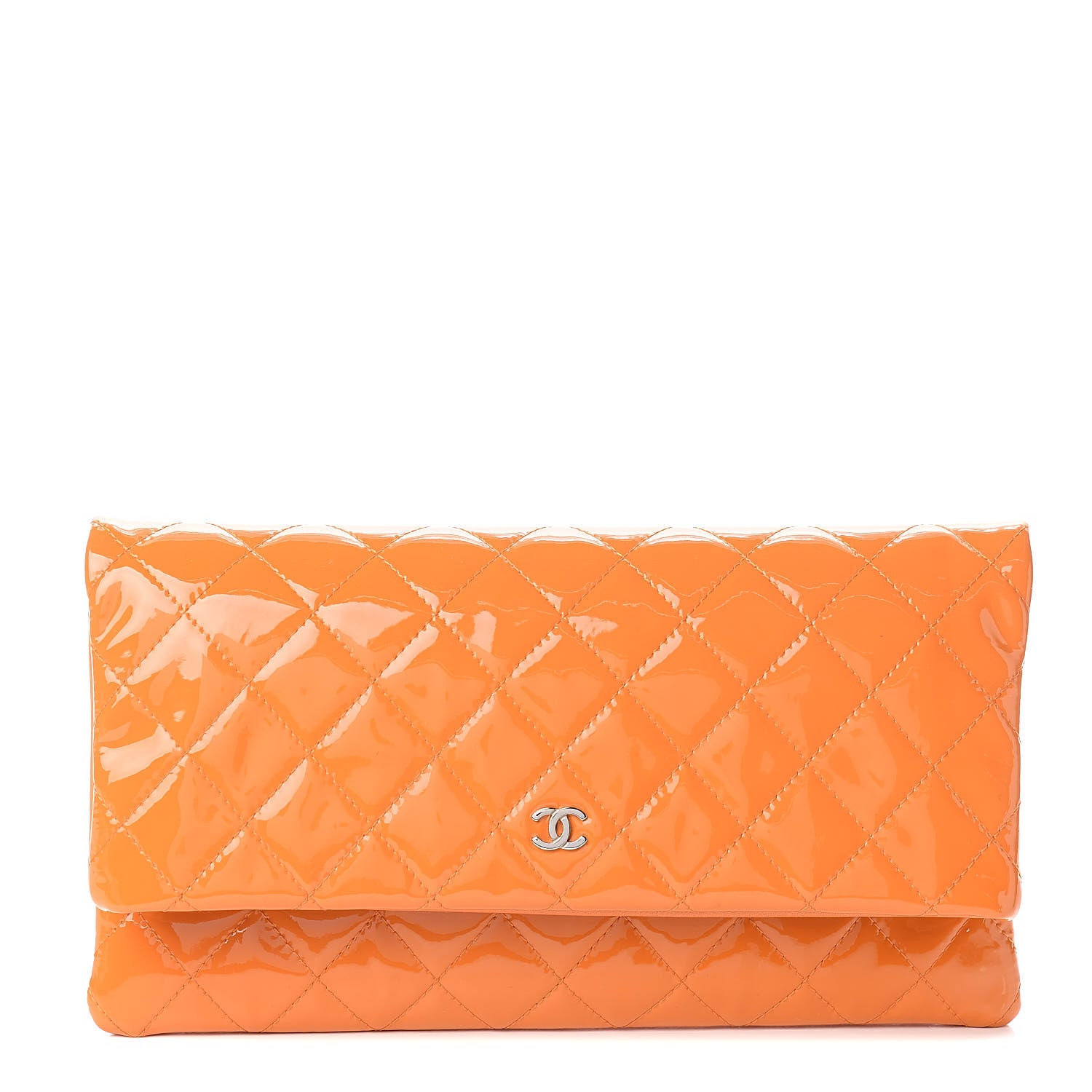 Chanel Patent Calfskin Quilted Beauty CC Clutch Orange 1 of 8