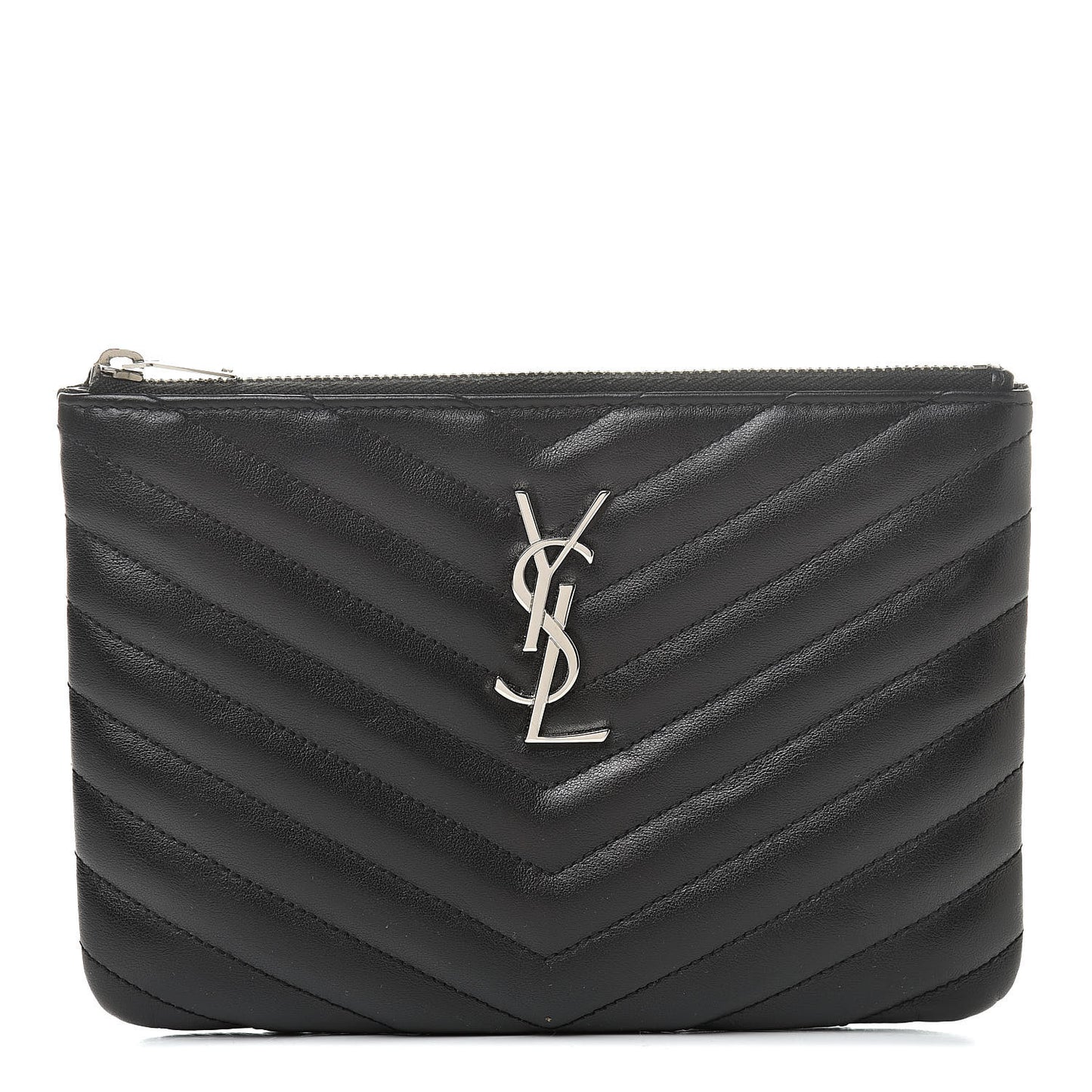 Calfskin Matelasse Chevron Monogram Pouch Black