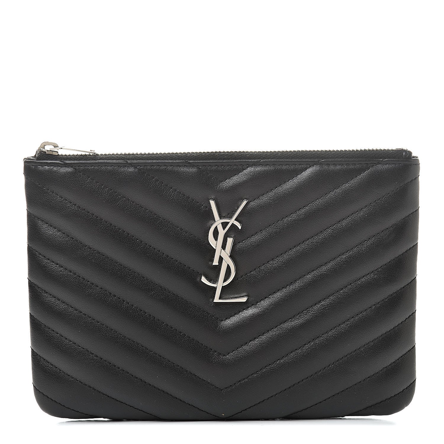 Saint Laurent Calfskin Matelasse Chevron Monogram Pouch Black 1 of 8