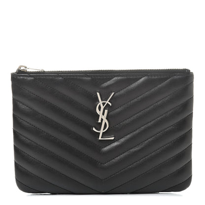 Saint Laurent Calfskin Matelasse Chevron Monogram Pouch Black 1 of 8