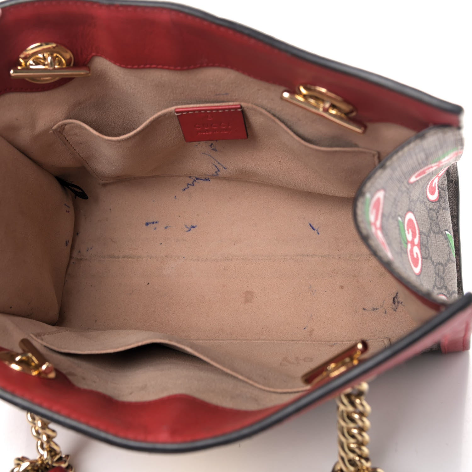 Gucci GG Supreme Monogram Apple Small Padlock Tote Beige Multicolor Lobster Red 4 of 8