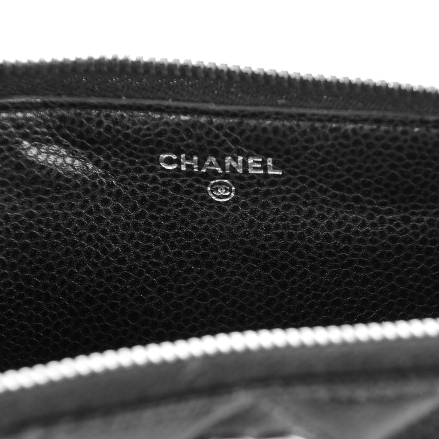 Glazed Caviar Quilted Large Zip Around Wallet Black