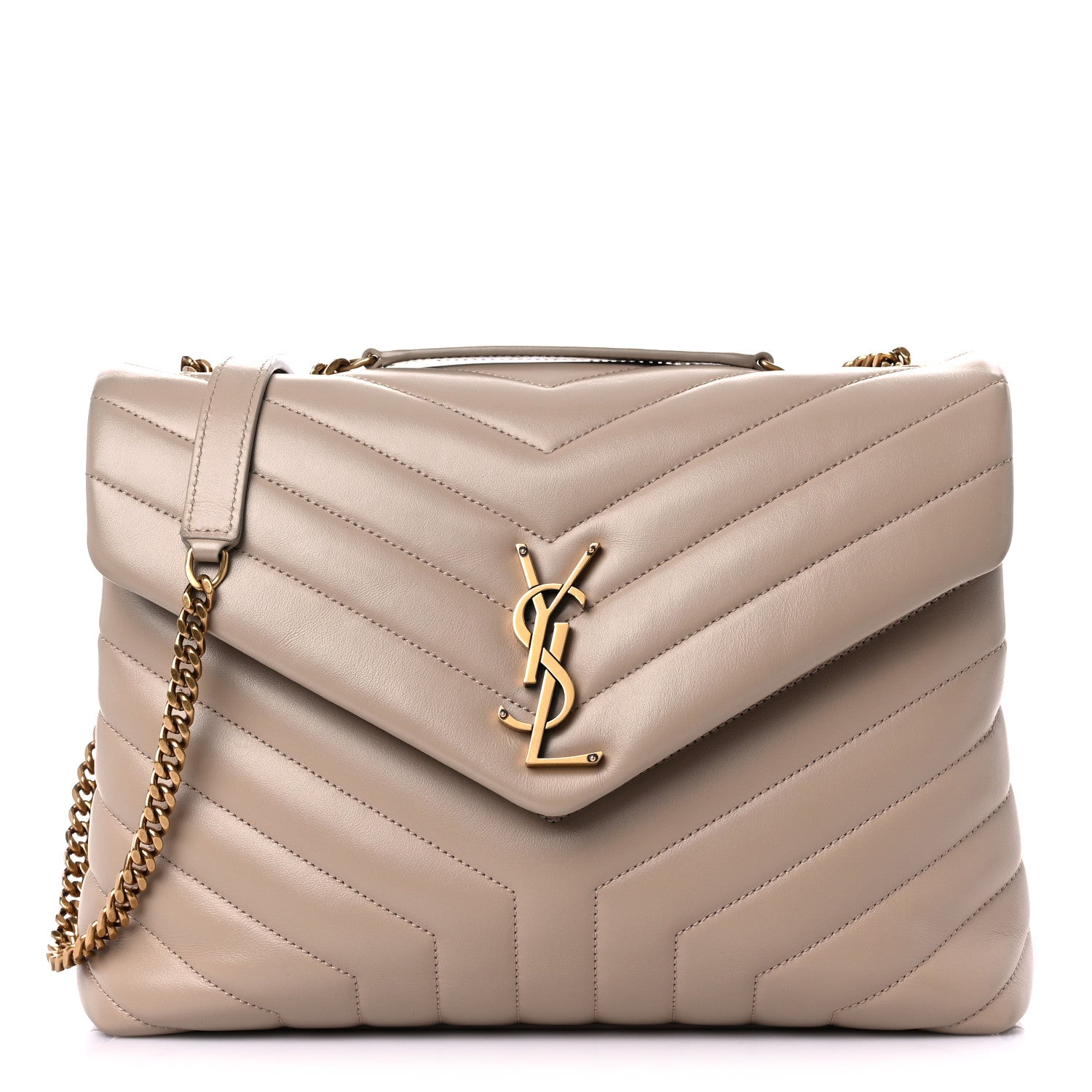 Saint Laurent Calfskin Y Quilted Monogram Medium Loulou Chain Satchel Dark Beige 1 of 19