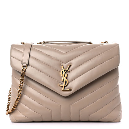 Saint Laurent Calfskin Y Quilted Monogram Medium Loulou Chain Satchel Dark Beige 1 of 19