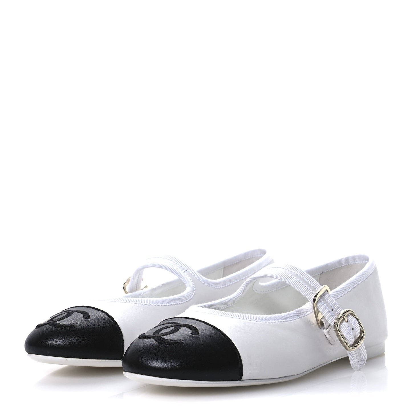 Lambskin Mary Jane Flats 37.5 White Black