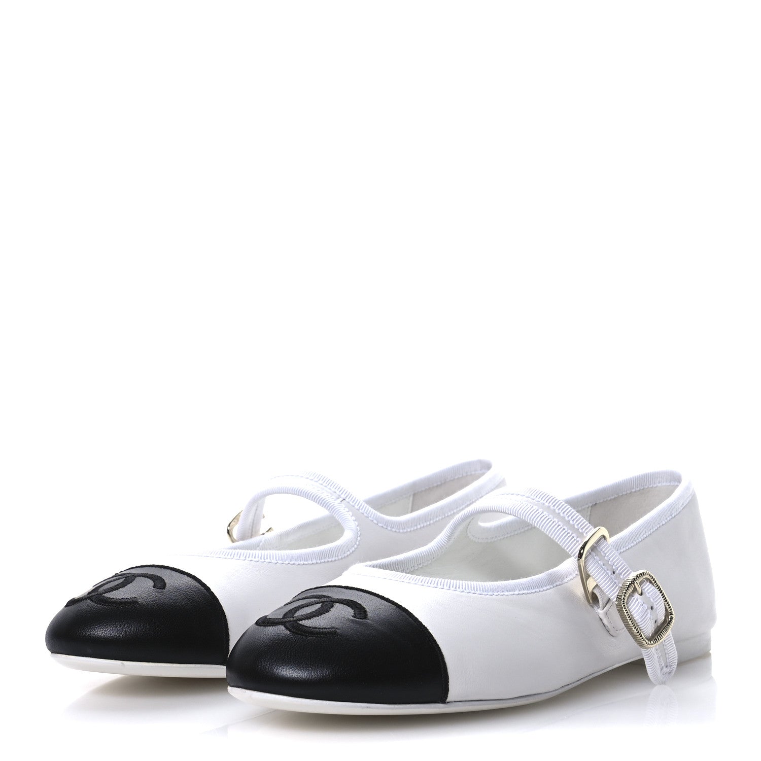 Chanel Lambskin Mary Jane Flats 37.5 White Black 4 of 9