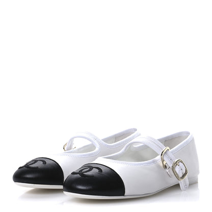 Chanel Lambskin Mary Jane Flats 37.5 White Black 4 of 9