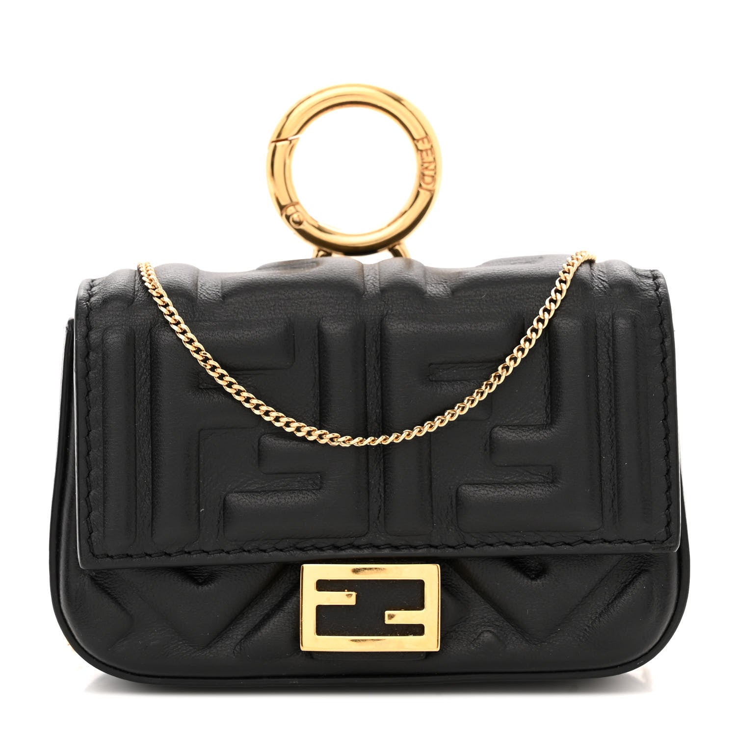 Fendi Nappa Matisse FF Embossed Nano Baguette Charm Black 1 of 10
