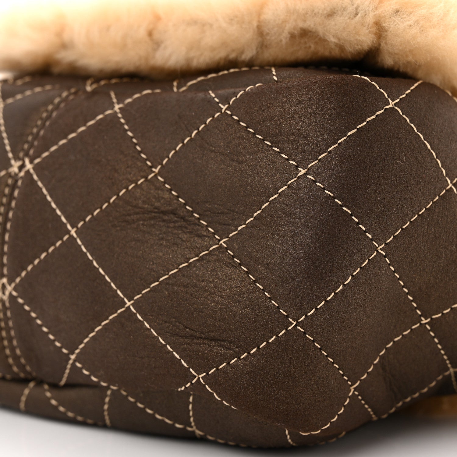 Chanel Shearling Suede Quilted Small Fur Flap Metallic Bronze 10 of 12