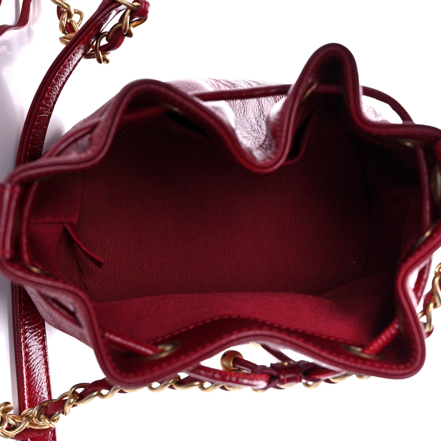 Chanel Shiny Aged Calfskin CC Chain Mini Drawstring Bag Red 5 of 14