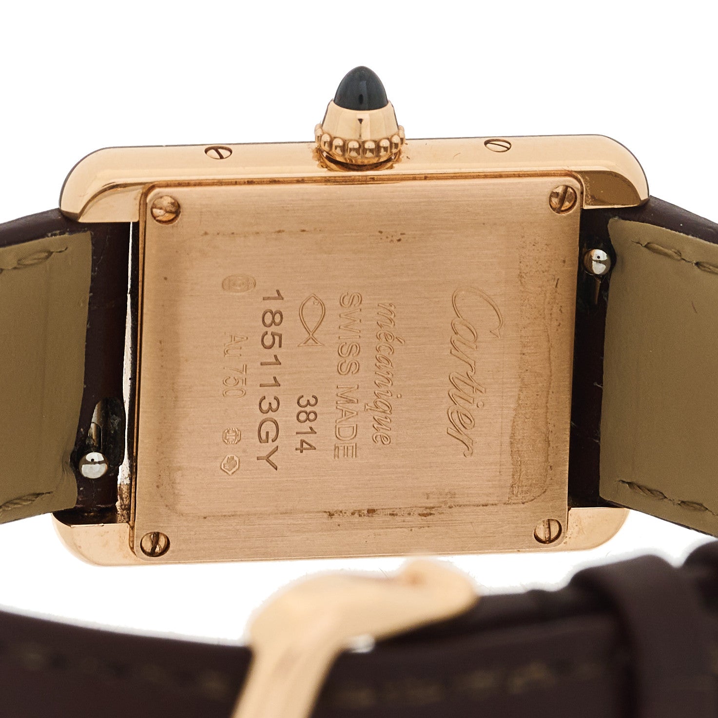 Cartier 18K Pink Gold Alligator 22mm Tank Louis Manual Winding Watch Brown 4 of 4