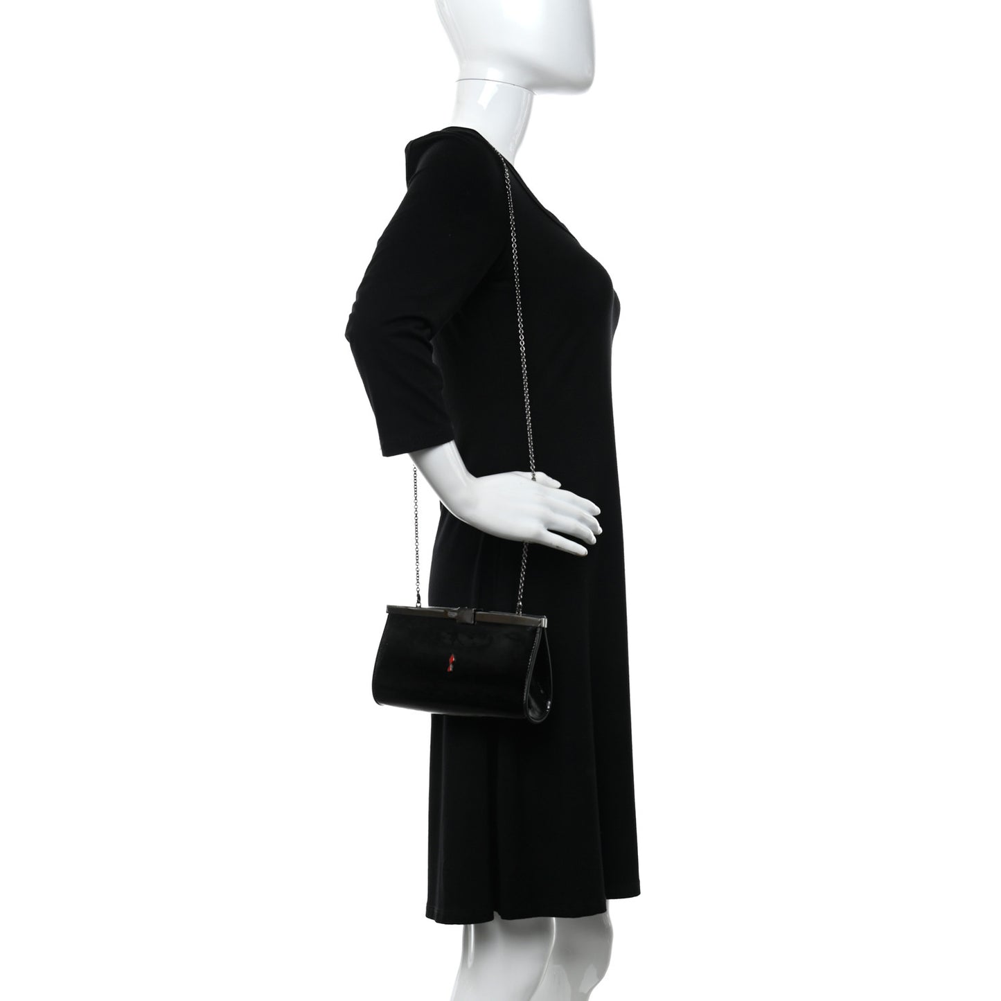Textured Patent Palmette Clutch Black